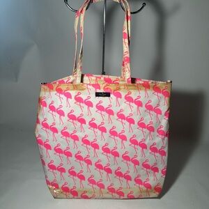 Kate Spade Pink and White Tote with Playful Flamingo Design